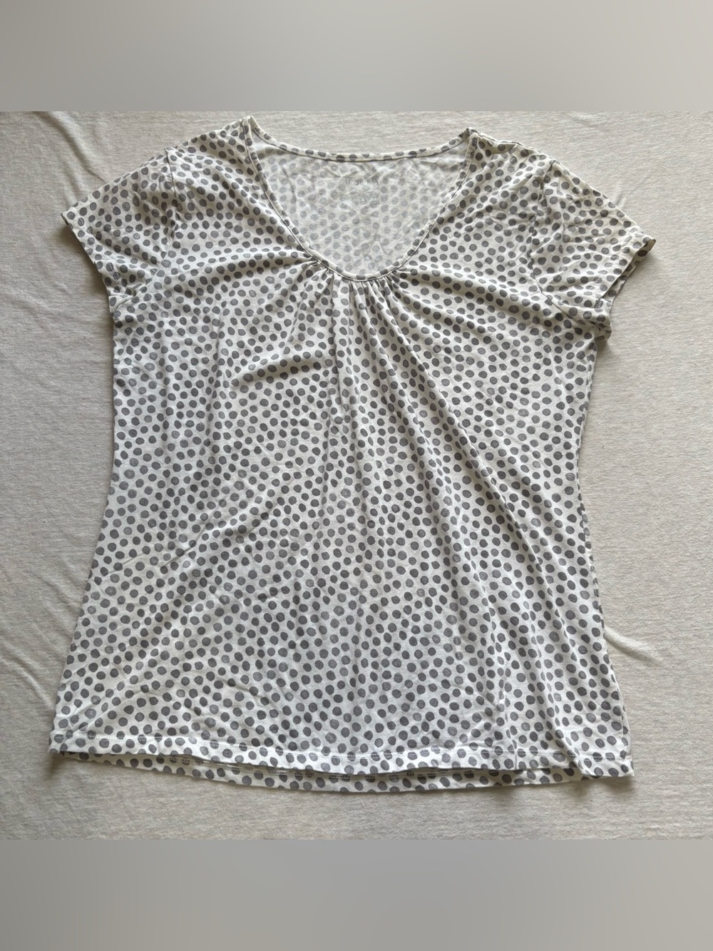 Merona XL Gray Polka Dot Gathered Scoop Neck Short Sleeve Top